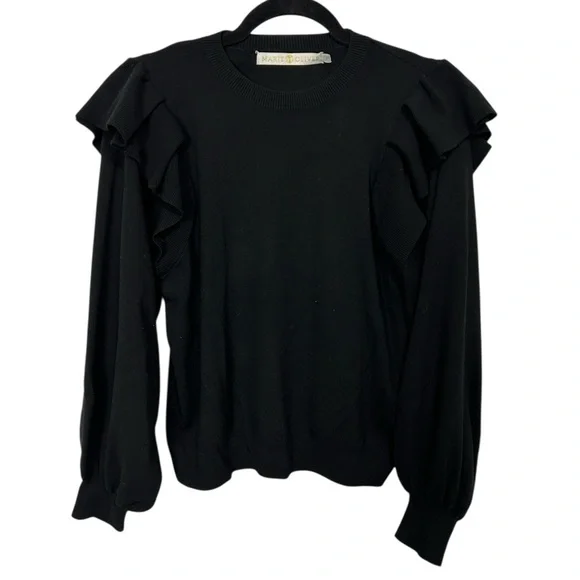 Marie Oliver Remi Popover Black Ruffled Sweater Women’s size small - Picture 9 of 9